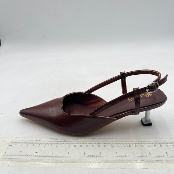 Wansseny Wine Slingback Kitten Heel Closed Toe Dressy Pumps Low Heel Sandals - Picture 1 of 7